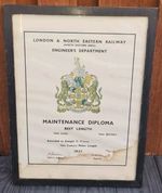 York Railway Carriage Works Engineers  Diploma certificate  LNER  1937 Ganger