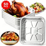 50 Pack Aluminium Foil Trays Disposable BBQ Grill Pans for Oven Air Fryer 6-9"