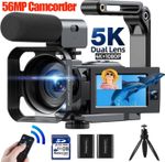 🔥UHD 5K＋1080P Camcorder Video Camera with Dual Lens WiFi IR Night Vision,Tripod