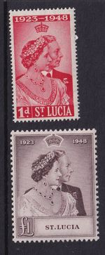 ST. LUCIA GVI SG144-145, 1949 ROYAL SILVER WEDDING set - MNH