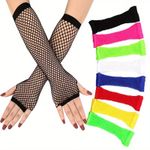 Fishnet Gloves Neon Fingerless Gloves 80s Fancy Dress Party Accessories Long /Sm