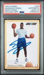 Graded 1993 Classic Draft Picks Shaquille O'Neal #104 Rookie Card PSA 10 Auto