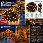 200 LED Warm White Christmas String Lights 20m IP44 Weather Resistant UK Plug
