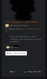 2x The Odyssey 70MM IMAX | Vue Manchester Printworks | Fri 28 Aug | Centre Seats