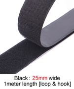 SELF ADHESIVE VELCRO Stick on Tape HOOK & LOOP Sticky Strips - Black 25mm x 1m