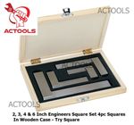 Try Square  2 3 4 & 6 Inch Engineers Square  Set  4pcs  Squares In Wooden Case