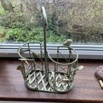 Vintage French Style metal Woven Double Bottle Wine Carrier Basket Ginkgo Leaf
