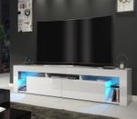 Large Gloss White TV Cabinet 200cm Unit Stand Modern  Stand Led lights Milano 06