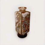 Antique Meiji Japanese Satsuma 32cm Square Vase Gold Gilt Hand Painted Figures