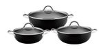 3-Piece Non-Stick Wok Pan Set – 24cm, 28cm & 32cm – Sleek Durable Cookware Kitch