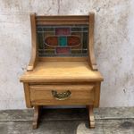 Vintage Oak & Leaded Light Drawer Wall Shelf Arts & Crafts