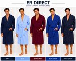 Mens Cotton Blend Long Sleeve Robe Gown Fabric Waist Tie Pockets Easy Iron S-4XL