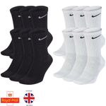 Nike 6 Pack Crew Socks Mens Womens Cushioned Cotton Gym Sports Training Socks