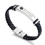 Personalised Medical Alert Mens Bracelet Custom Engraved ID Name Phone Wristband
