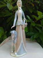 Tengra Porcelain Woman & Dog Figurine Hand Painted Signed N.5 14in 1985