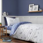Star Rabbit Duvet Cover Flannelette Cotton Kids Quilt Bedding Set Single, Blue