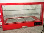 Red Countertop Heated Food Display Warmer Glass Case Cabinet with 2 Trays