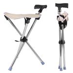 Folding Walking Stick Seat Portable Adjustable Cane Chair Stool Lightweight UK