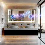 Smart LED Illuminated Fog-free Bathroom Mirror Bluetooth Speaker Digital Display
