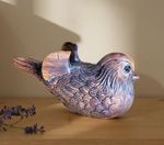 F111 - 30 Years Old 2" Hand Carved Ebony Ironwood Netsuke -Mandarin Duck Bird