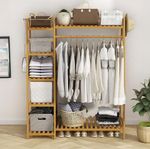 Neo Clothes Storage Rack Bamboo Garment with Shelf Hanging Rail