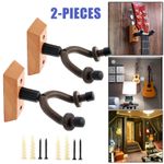 2 pack Guitar Wall Mount Display Bracket Guitar Hanger Wood Guitar Hook Keeper