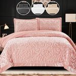 3 PCS Velvet Quilted Bedspread Throw & Pillow Shams Double King Size Bedding Set