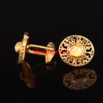Natural Fire Opal Gemstone With 18K Gold Plated Silver Cufflinks #906