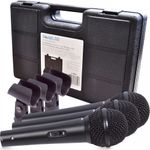 Soundlab Dynamic Microphone Kit 3 Microphone Set Carry Case, Holders and Leads