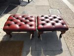 Pair Chesterfield Style Oxblood Leather Footstools Deep Buttoned Stools