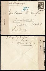 Palestine 20m Olive Censored Airmail Cover to Switzerland 1945