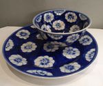 Hand Painted Blue & White Vietnamese Ramen Bowl & Plate Set