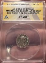 AD 295-297 ROMAN MAXIMIANUS. 286-305, AR ARGENTEUS VF20
