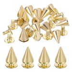 24 Sets Spikes and Studs Kit 10mm Cone Spikes Punk Rock Rivets Gold