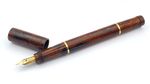 VINTAGE PAN SAFETY FOUNTAIN PEN IN RED MOTTLED AND 18K GOLD BANDS 18K MEDIUM NIB