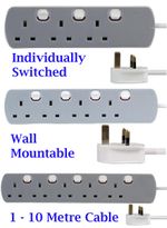 3 / 4 / 5 Way Gang Extension Lead Grey Individually switched UK Plug 13A