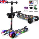 Kids Scooter Child Kick Flashing LED Light Up 3 Wheel Push Adjustable Folding UK