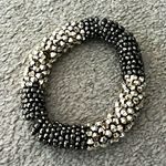 Silver & Grey Metal Beaded Stretch Bangle Bracelet, Ball/Bead Chain, No Clasp