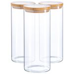 3x Scandi Glass Storage Jars with Wooden Lids Kitchen Food Canister 1.5 Litre