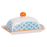 Hand-Printed Butter Dish - 18.5 x 12cm - Blue