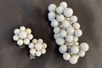 Vtg Lt Gray Beaded Cha Cha Bracelet & Flower Cluster Clip On Earrings Japan*READ