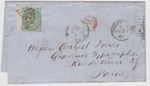 1861 QV SUPERB 1/- GREEN STAMP WING MARG ON SHEFFIELD ENTIRE TO PARIS FRANCE