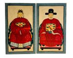 Large Pair of Vintage Ancestor Paintings, Chinese School, Unframed 