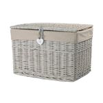 Wickerfield Grey Wicker Basket, Storage Chest Trunk Hamper with Cloth Linning