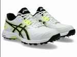 2025 Asics Unisex Gel Gully 7 Cricket Shoes - White / Black / Yellow- Free P&P