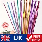 Crochet Hooks Set 12 Pcs Knitting Needles Multi Colour Aluminium 2mm - 8mm UK