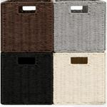 Foldable Faux Wicker Storage Baskets with Handles, Decorative Storage Cubes