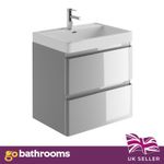 600mm Grey Gloss Wall Hung Bathroom Vanity Unit Sink Basin Cabinet 2 Drawers