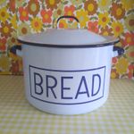 Vintage Large Enamel Bread Bin Blue White Silesia Polish 70s 80s