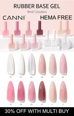CANNI® Hema Free Coloured Rubber Base Nail Gel 9ml UV LED French Manicure